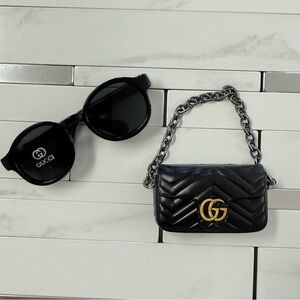 Stylish designer inspired  Black Sunglasses and Quilted Mini Bag for Labubu